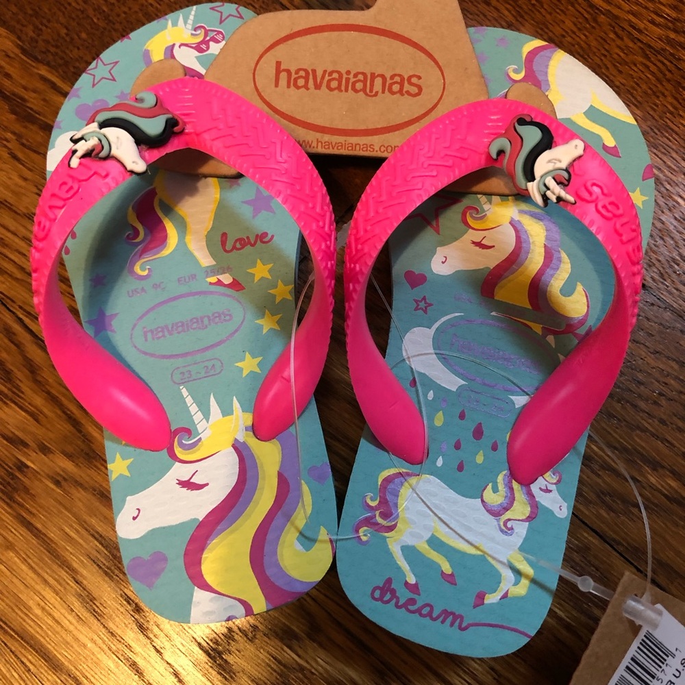 Havaianas Girls Unicorn Fantasy Flip-Flop: Blue/Pink: NWT: Toddler 9C